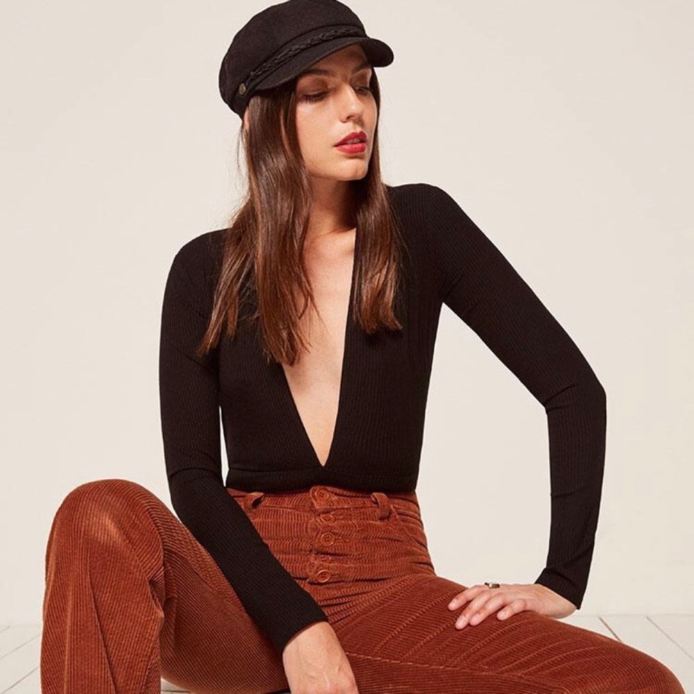 Reformation Cecille Black Bodysuit